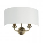Highclere - Antique Brass 2 Light Wall Lamp with Vintage White Shade Highclere - Antique Brass 2 Light Wall Lamp with Vintage White Shade