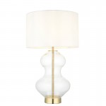 Kelda - Satin Brass & Clear Glass Touch Table Lamp with Vintage White Shade Kelda - Satin Brass & Clear Glass Touch Table Lamp with Vintage White Shade