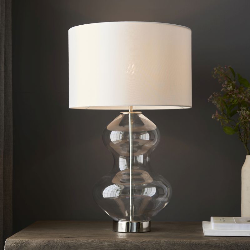 Endon-99110 - Kelda - Satin Brass & Clear Glass Touch Table Lamp with Vintage White Shade