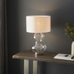Kelda - Satin Brass & Clear Glass Touch Table Lamp with Vintage White Shade Kelda - Satin Brass & Clear Glass Touch Table Lamp with Vintage White Shade
