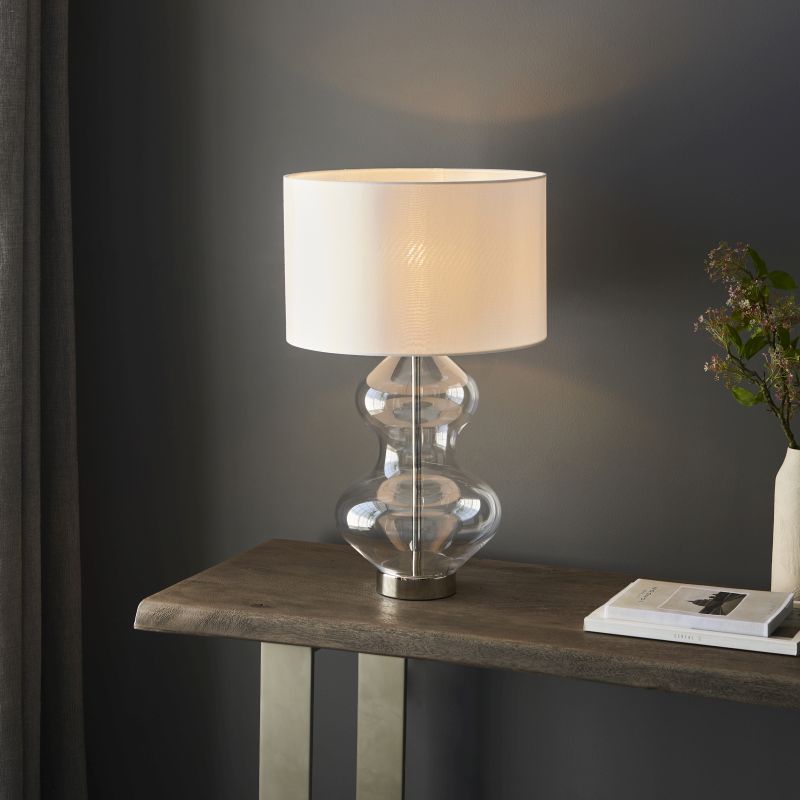 Endon-99110 - Kelda - Satin Brass & Clear Glass Touch Table Lamp with Vintage White Shade