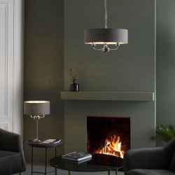 Highclere - Bright Nickel 3 Light Table Lamp with Charcoal Linen Shade Highclere - Bright Nickel 3 Light Table Lamp with Charcoal Linen Shade