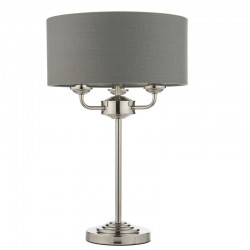 Highclere - Bright Nickel 3 Light Table Lamp with Charcoal Linen Shade Highclere - Bright Nickel 3 Light Table Lamp with Charcoal Linen Shade
