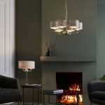 Highclere - Brushed Chrome 6 Light Pendant with Natural Linen Shade Highclere - Brushed Chrome 6 Light Pendant with Natural Linen Shade