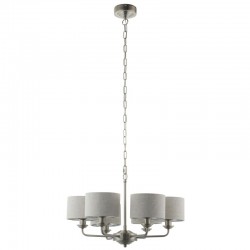 Highclere - Brushed Chrome 6 Light Pendant with Natural Linen Shade Highclere - Brushed Chrome 6 Light Pendant with Natural Linen Shade