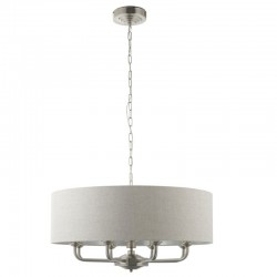 Highclere - Brushed Chrome 8 Light Pendant with Natural Linen Shade Highclere - Brushed Chrome 8 Light Pendant with Natural Linen Shade