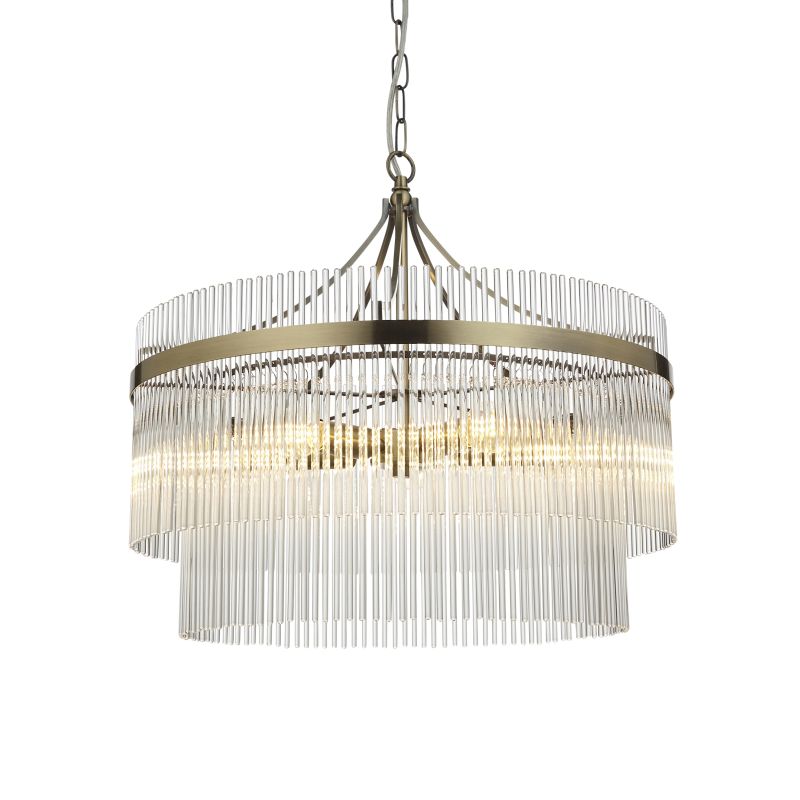 Endon-99166 - Marietta - Antique Brass 5 Light Centre Fitting with Clear Rods Glass