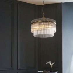 Marietta - Antique Brass 5 Light Centre Fitting with Clear Glass Rods Marietta - Antique Brass 5 Light Centre Fitting with Clear Glass Rods