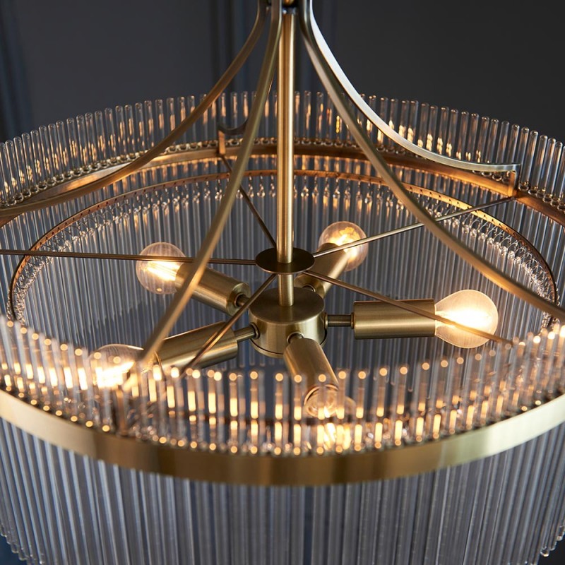 Endon-99166 - Marietta - Antique Brass 5 Light Centre Fitting with Clear Glass Rods