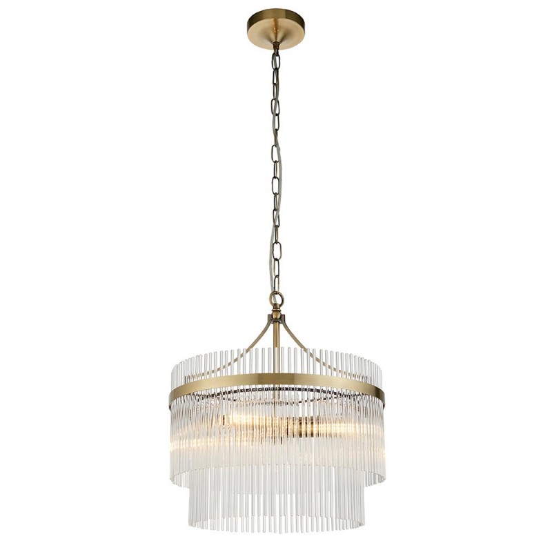 Endon-99167 - Marietta - Antique Brass 3 Light Centre Fitting with Clear Glass Rods