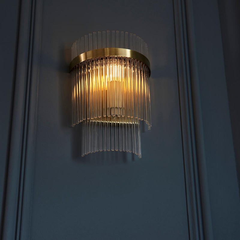Endon-99168 - Marietta - Antique Brass Wall Lamp with Clear Glass Rods