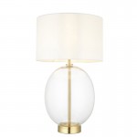 Kelda - Satin Brass & Clear Glass Touch Table Lamp with Vintage White Shade Kelda - Satin Brass & Clear Glass Touch Table Lamp with Vintage White Shade