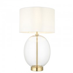 Kelda - Satin Brass & Clear Glass Touch Table Lamp with Vintage White Shade Kelda - Satin Brass & Clear Glass Touch Table Lamp with Vintage White Shade