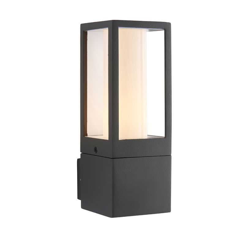 Saxby-99548 - Lantern - Textured Grey & Opal White Wall Lamp