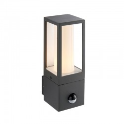 Lantern - Textured Grey & Opal White PIR Wall Lamp