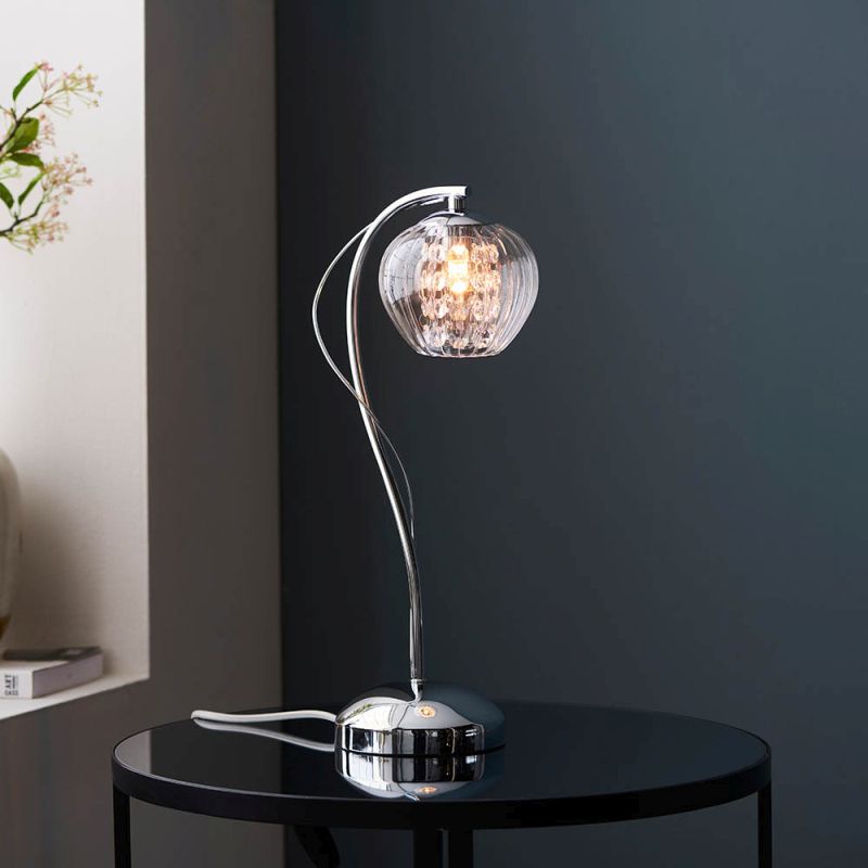 Endon-99572 - Mesmer - Ribbed Glass with Crystal & Chrome Table Lamp