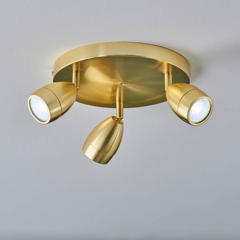 Endon-99769 - Porto - Bathroom Satin Brass Round 3 Light Spotlights