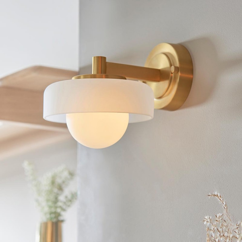 - Boss - Brushed Aged Brass Wall Lamp with Frosted & Opal Glass Endon-120630 - Boss - Brushed Aged Brass Wall Lamp with Frosted & Opal Glass