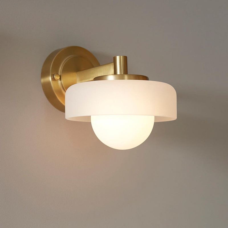 - Boss - Brushed Aged Brass Wall Lamp with Frosted & Opal Glass Endon-120630 - Boss - Brushed Aged Brass Wall Lamp with Frosted & Opal Glass