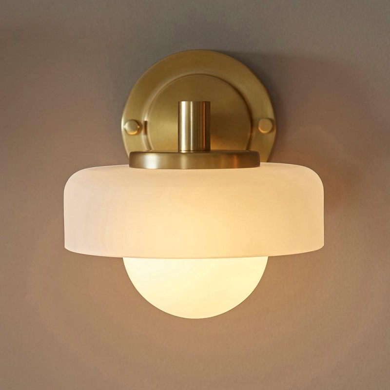 - Boss - Brushed Aged Brass Wall Lamp with Frosted & Opal Glass Endon-120630 - Boss - Brushed Aged Brass Wall Lamp with Frosted & Opal Glass