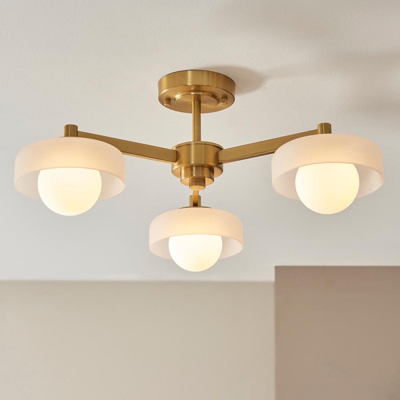 - Boss - Brushed Aged Brass 3 Light Centre Fitting with Frosted & Opal Glass Endon-120631 - Boss - Brushed Aged Brass 3 Light Centre Fitting with Frosted & Opal Glass