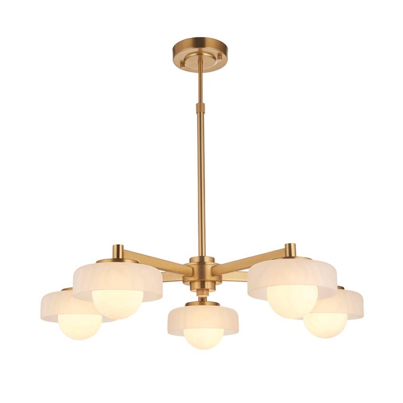 - Boss - Brushed Aged Brass 5 Light Centre Fitting with Frosted & Opal Glass Endon-120632 - Boss - Brushed Aged Brass 5 Light Centre Fitting with Frosted & Opal Glass