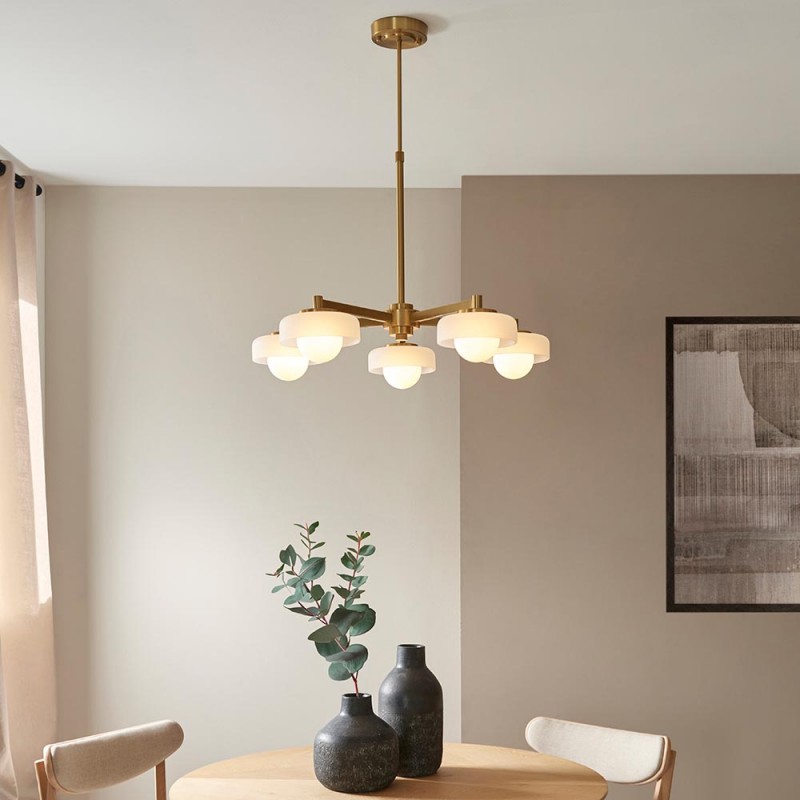 - Boss - Brushed Aged Brass 5 Light Centre Fitting with Frosted & Opal Glass Endon-120632 - Boss - Brushed Aged Brass 5 Light Centre Fitting with Frosted & Opal Glass