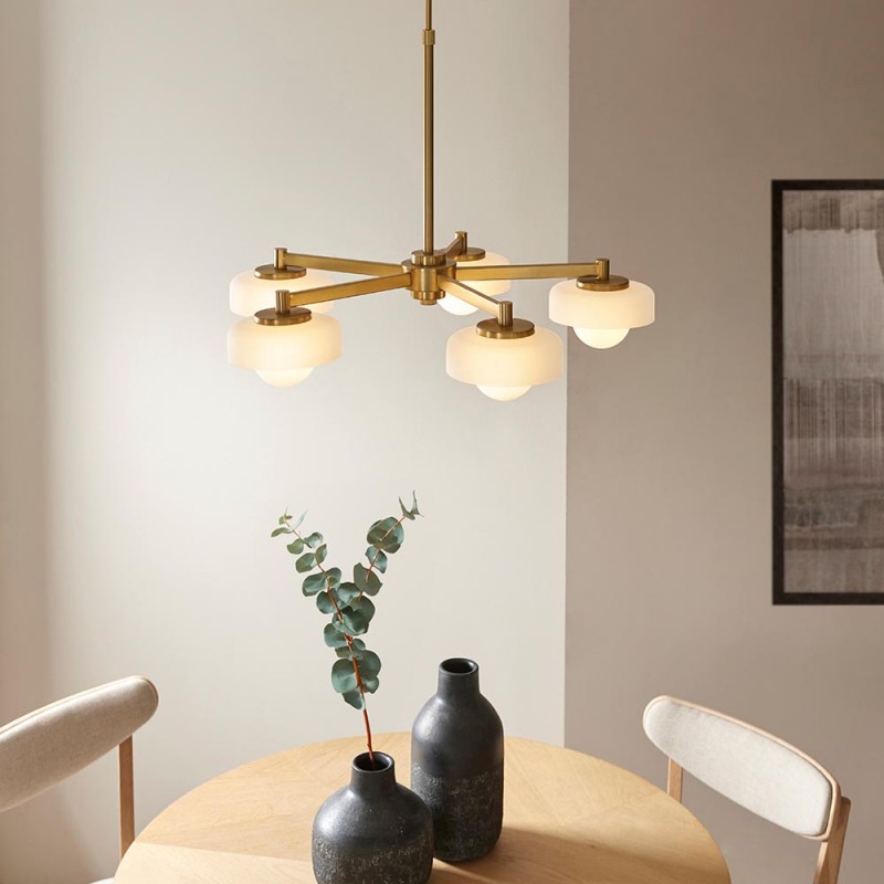 - Boss - Brushed Aged Brass 5 Light Centre Fitting with Frosted & Opal Glass Endon-120632 - Boss - Brushed Aged Brass 5 Light Centre Fitting with Frosted & Opal Glass