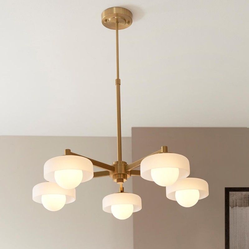 - Boss - Brushed Aged Brass 5 Light Centre Fitting with Frosted & Opal Glass Endon-120632 - Boss - Brushed Aged Brass 5 Light Centre Fitting with Frosted & Opal Glass