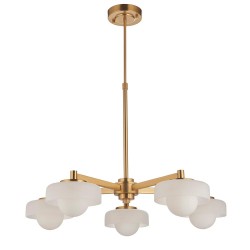 Boss - Brushed Aged Brass 5 Light Centre Fitting with Frosted & Opal Glass Boss - Brushed Aged Brass 5 Light Centre Fitting with Frosted & Opal Glass