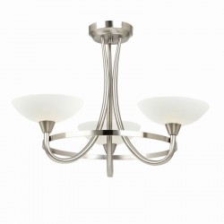 Cagney - Satin Chrome 3 Light Centre Fitting with White Glasses Cagney - Satin Chrome 3 Light Centre Fitting with White Glasses