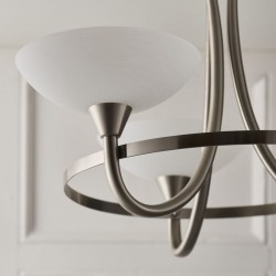 Cagney - Satin Chrome 3 Light Centre Fitting with White Glasses Cagney - Satin Chrome 3 Light Centre Fitting with White Glasses