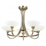 Cagney - Antique Brass 5 Light Centre Fitting with White Glass  Cagney - Antique Brass 5 Light Centre Fitting with White Glass