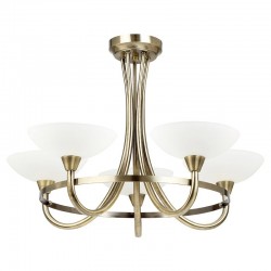 Cagney - Antique Brass 5 Light Centre Fitting with White Glass  Cagney - Antique Brass 5 Light Centre Fitting with White Glass