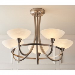 Cagney - Satin Chrome 5 Light Centre Fitting with White Glass  Cagney - Satin Chrome 5 Light Centre Fitting with White Glass