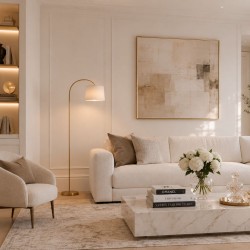 Carlson - Warm Brass Floor Lamp with Natural Linen Shade