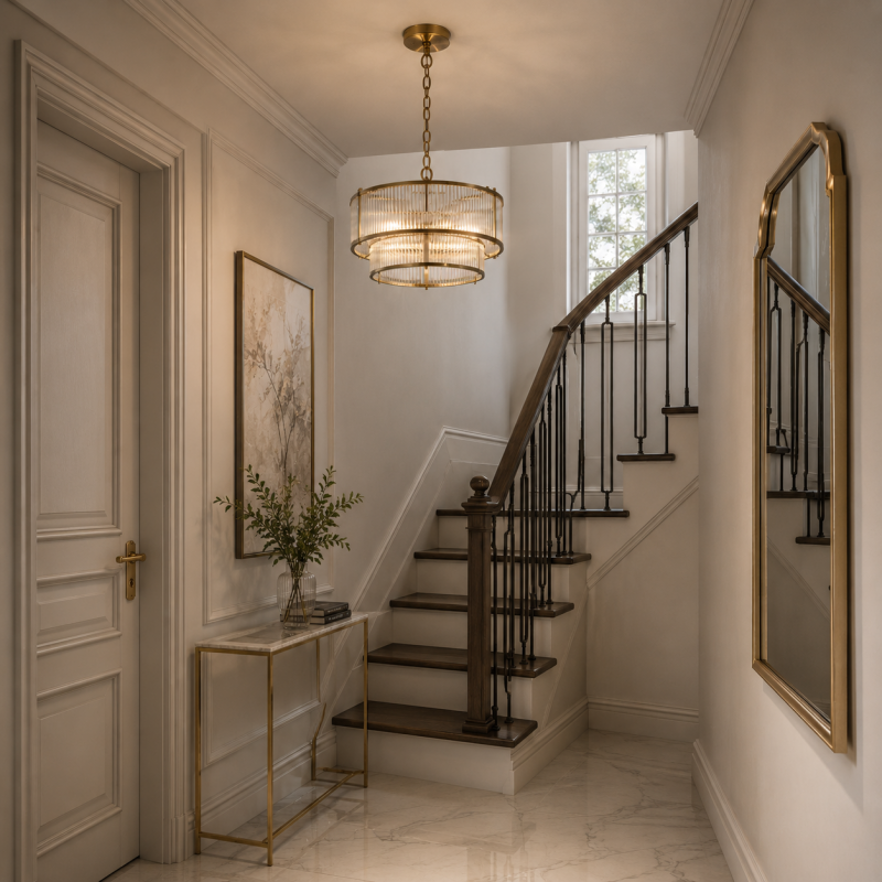 Endon-110944 - Ridgeton - Antique Brass 5 Light Pendant with Ribbed Glass