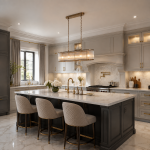 Ridgeton - Antique Brass 4 Light over Island Fitting with Ribbed Glass
