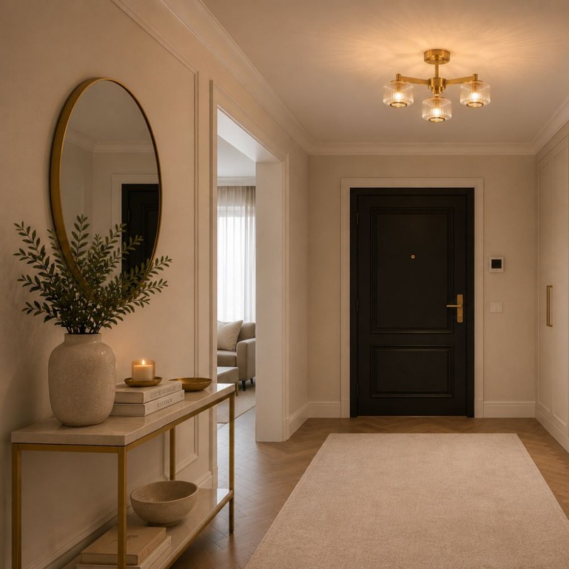 Endon-120634 - Stamford - Brushed Aged Brass 3 Light Centre Fitting with Clear Ribbed Glass