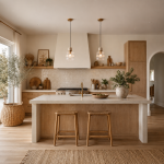 Travi Ribbed - Natural Travertine Stone Pendant with Clear Ribbed Glass
