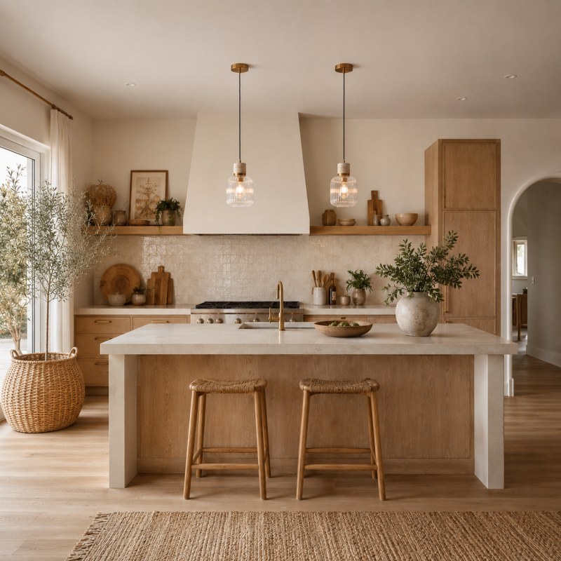 Endon-120664 - Travi Ribbed - Natural Travertine Stone Pendant with Clear Ribbed Glass