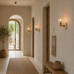 Travi Ribbed - Natural Travertine Stone Wall Lamp with Clear Ribbed Glass