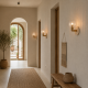 Endon-120668 - Travi Ribbed - Natural Travertine Stone Wall Lamp with Clear Ribbed Glass