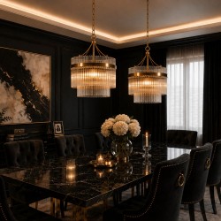 Marietta - Antique Brass 3 Light Centre Fitting with Clear Glass Rods