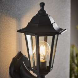 Bayswater - Black Up or Downlight Lantern Wall Lamp with Clear Glass  Bayswater - Black Up or Downlight Lantern Wall Lamp with Clear Glass