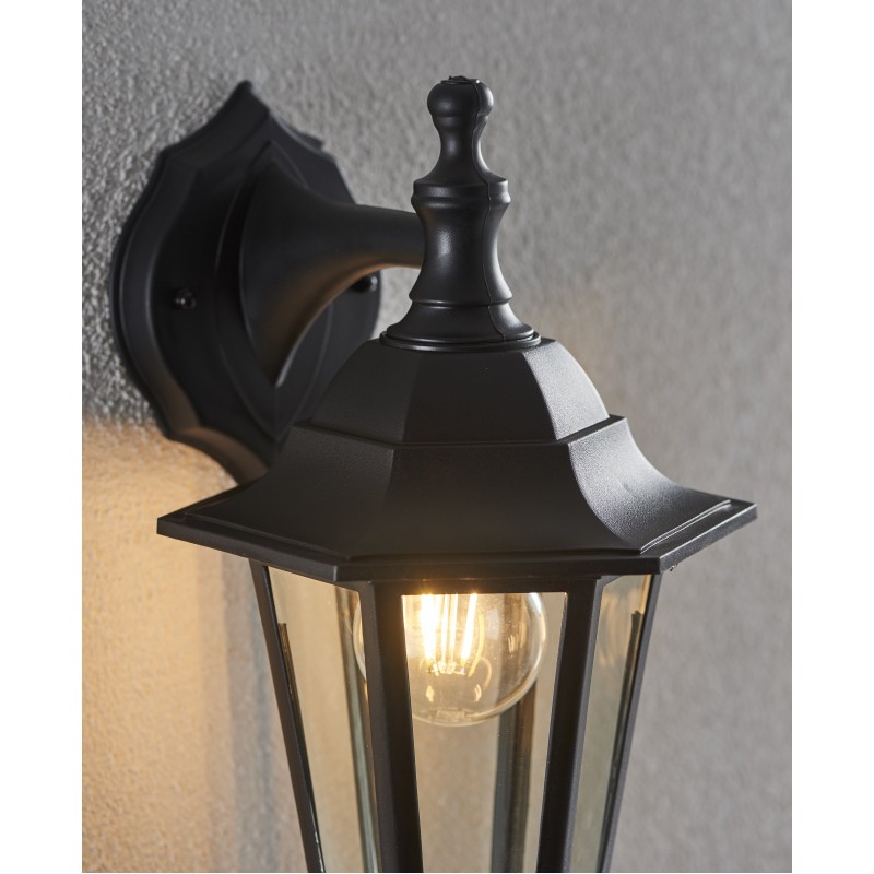 Endon-EL-40045 - Bayswater - Black with Glass Up or Downlight Lantern Wall Lamp