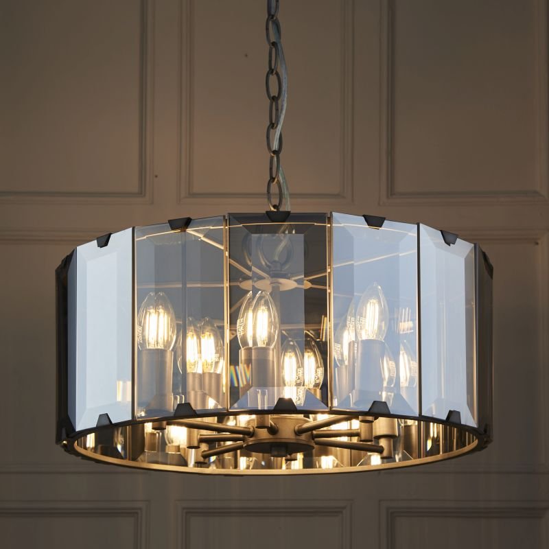 Ceiling Lights - Clooney - Smoky Cut Glass & Grey 8 Light Pendant Endon-Collection-61294 - Clooney - Smoky Cut Glass & Grey 8 Light Pendant