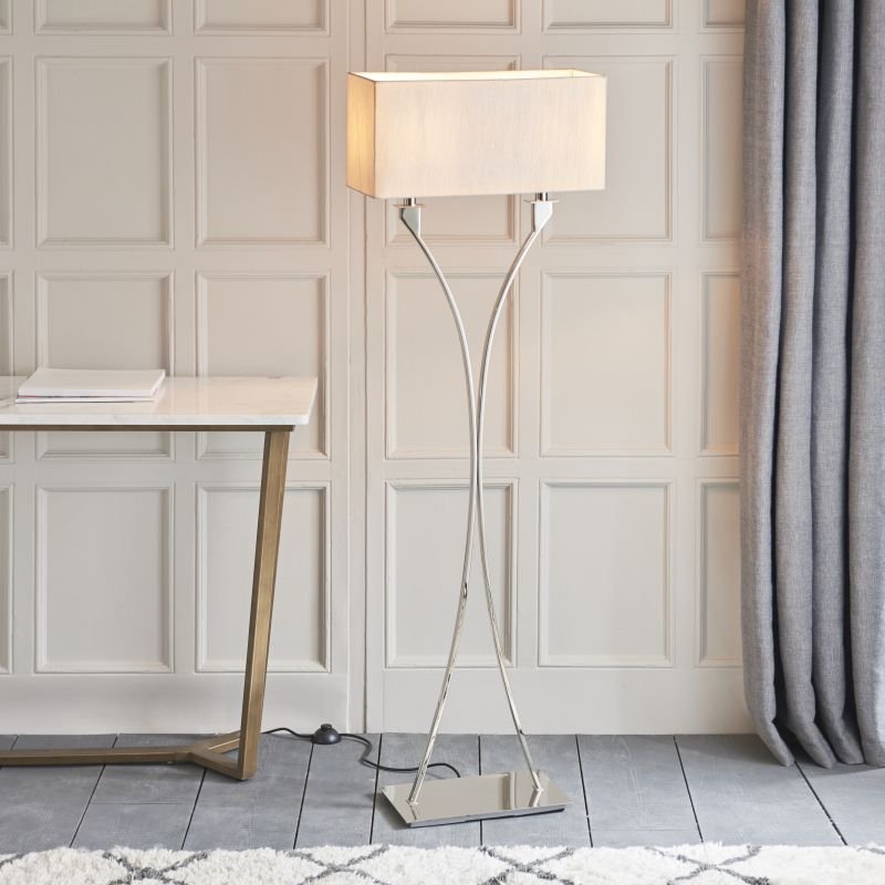 Table & Floor Lamp - Vienna - Beige & Polished Nickel 2 Light Floor Lamp Endon-Collection-63747 - Vienna - Beige & Polished Nickel 2 Light Floor Lamp