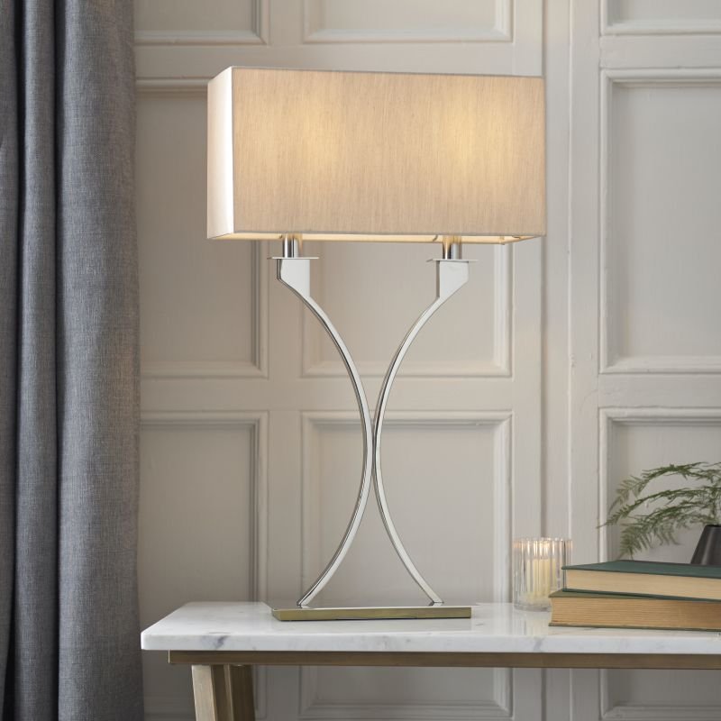 Table & Floor Lamp - Vienna - Beige & Polished Nickel 2 Light Table Lamp Endon-Collection-63748 - Vienna - Beige & Polished Nickel 2 Light Table Lamp