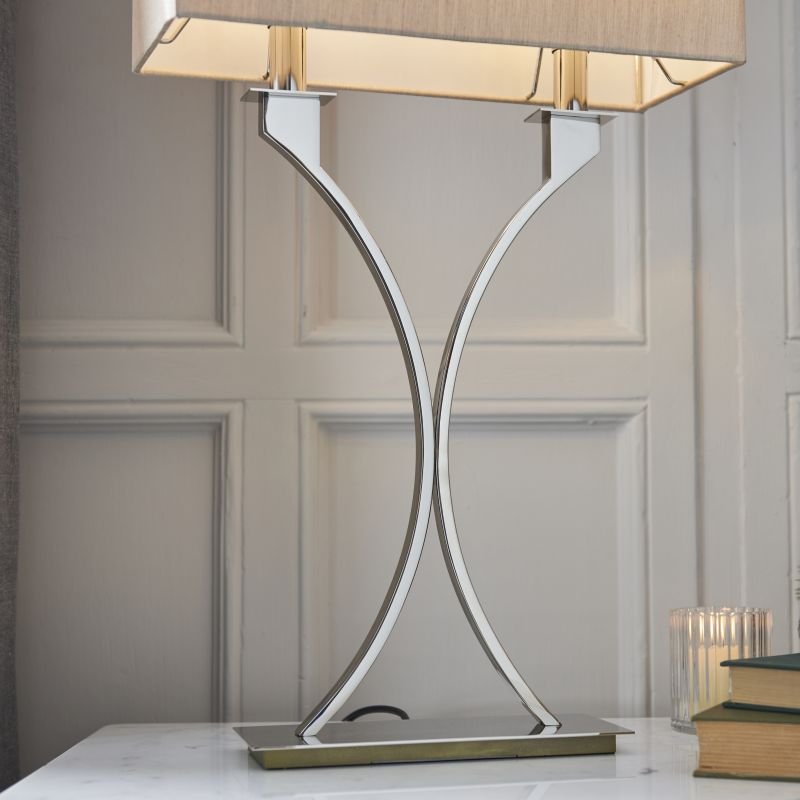 Table & Floor Lamp - Vienna - Beige & Polished Nickel 2 Light Table Lamp Endon-Collection-63748 - Vienna - Beige & Polished Nickel 2 Light Table Lamp